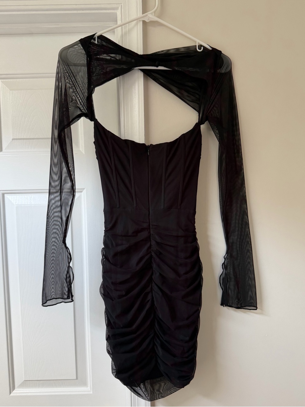 OH POLLY Black Mesh Sleeve Cutout Bodycon Dress - Picture 3 of 3